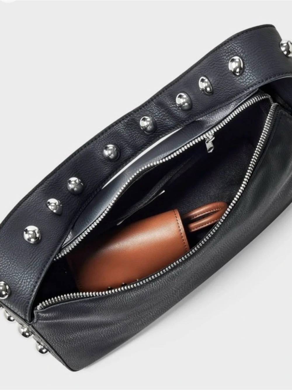 Stud-Accent Black Hobo Shoulder Bag *NEW - Picture 2 of 6
